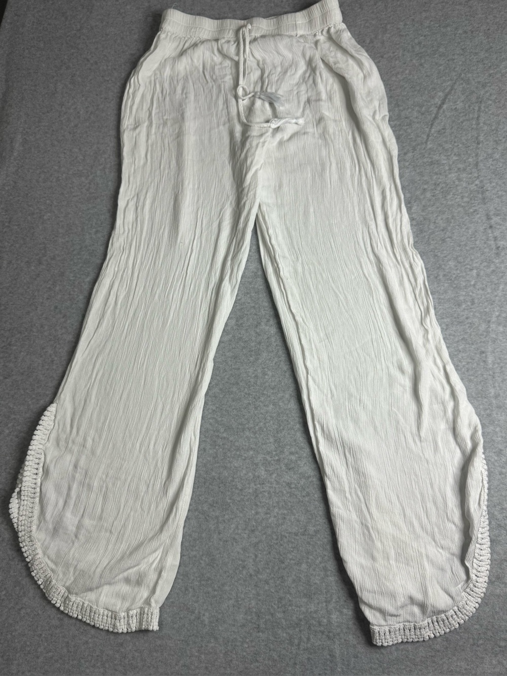 Lightweight White Wide-Leg Drawstring Pants Beach Cover Up Coastal Size Medium